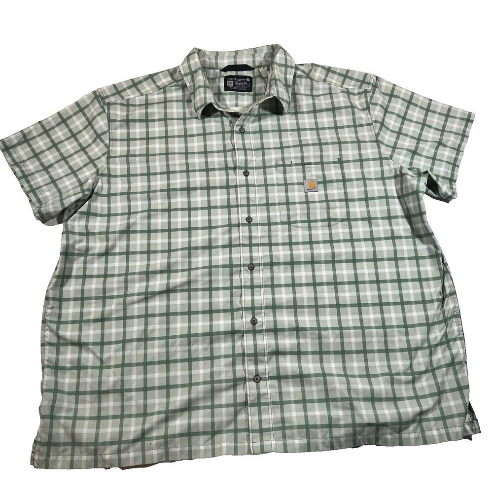 Carhartt Force Sun Defender Relaxed Fit Green Windowpane Fishing Shirt Men 3XL